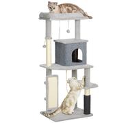 PawHut 132cm Cat Tree for Indoor Cats w/ Scratching Posts, Light Grey, Grey