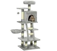 PawHut 132cm Cat Tree for Large Cats, Cat Activity Centre with Scratching Posts, Hammock, Cat House, Bed, Perches, Ladder, for Indoor Use - Grey