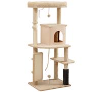 PawHut 132cm Cat Tree w/ Scratching Posts, Pad, Cat Bed, Cat House, Jumping Platform, Grooming Brush, Anti-Tip Kit, Beige