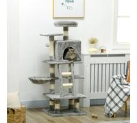 Pawhut 132Cm Plush Cat Tree Activity Centre Sisal Rope Scratching Posts Hanging Ball In Grey Grey