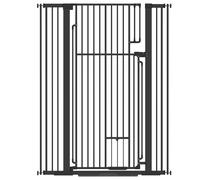 PawHut 135cm Extra Tall Dog Gate with Cat Door Fits Openings 81-108cm, Black, Black