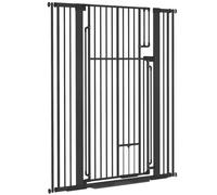 Pawhut 135Cm Extra Tall Dog Gate With Cat Door Fits Openings 81-108Cm, Black Black