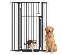 PawHut 135cm Extra Tall Dog Gate with Cat Door, Pressure Mounted, Black