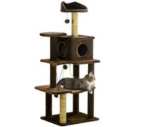 PawHut 136cm Cat Tree for Indoor Cats, Cat Tower with Scratching Posts, Hammock, Toy Ball, Cat House, Platforms - Brown