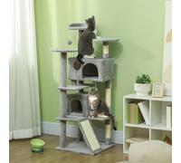 PawHut Cat Tree, 138cm Cat Tower with Sisal Scratching Posts and Pad, Bed, Condos, Platforms, Toy Balls, Anti-Tip Kit, Kitten Activity Centre for Indoor, Light Grey