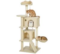 PawHut 140cm Cat Tree for Indoor Use, Multi-Level Cat Tower, Beige | 3 Scratching Posts, Plush Perches & 2 Condos, Large Kitty Activity Centre, Hammock, Ladder, Dangling Balls for Kittens