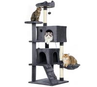 PawHut 140cm Cat Tree for Indoor Use, Multi-Level Cat Tower, Dark Grey | 3 Scratching Posts, Plush Perches & 2 Condos, Large Kitty Activity Centre, Hammock, Ladder, Dangling Balls for Kittens