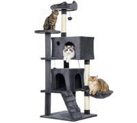 PawHut 140cm Cat Tree, Multi-Level Large Cat Tower with 3 Sisal Scratching Posts, Condos, Plush Perches, Hammock, Ladder, Dangling Balls, Kitten Activity Centre for Kittens Playing Relaxing, Dark Grey