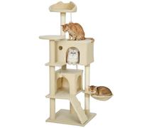 PawHut 140cm Cat Tree, Multi-Level Large Cat Tower with 3 Sisal Scratching Posts, Condos, Plush Perches, Hammock, Ladder, Dangling Balls, Kitten Activity Centre for Kittens Playing Relaxing, Beige