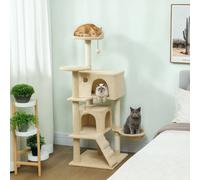 Pawhut 140Cm Cat Tree Tower With Sisal Scratching Posts, Condos In Beige Beige