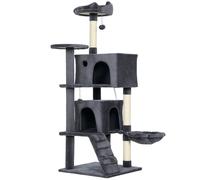 PawHut 140cm Large Cat Tree Tower with Sisal Scratching Posts, Cat Houses, Plush Perches, Hammock, Ladder, Dark Grey