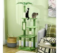 PawHut 142cm Cat Tree Tower w/ Scratching Post, Hammock, Ball, Platforms, Green - Green - Particle board, Plush, Sisal Rope, Acrylic - 1
