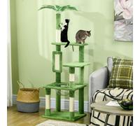 PawHut 142cm Cat Tree Tower w/Scratching Post, Hammock, Ball, Platforms, Green