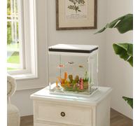 PawHut Fish Tank, 14L Glass Aquarium with Filter System, LED Lights, Water Pump, Betta Fish Tank for Goldfish, Shrimps, White
