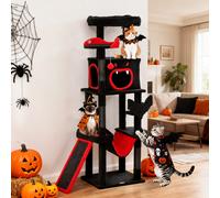 PawHut Gothic Cat Tree, 152 cm Multi-Level Cat Tower for Indoor Large Kittens with 1 Coffin Bed, 1 Hammock, 1 Condo, 2 Perches, Sisal Scratching Posts, 1 Scratching Ramp, Toy Ball, Black, Halloween