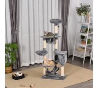 Pawhut 154Cm Cat Tree Tower Multi-Level Indoor Scratching Post Light Grey