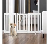 PawHut 155cm Expandable 3-Panel Freestanding Dog Pet Gate w/ Latched Door White | TJ Hughes