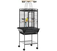 PawHut 156cm Bird Cage,Large Parrot Cage with Open Play Top, Perch, Seed Guard, Wheels, Storage Shelf for Budgie, Cockatiel, Conure, Lovebird, Dark Grey