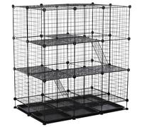 PawHut 3 Level DIY Pet Playpen Metal Small Animal Cage Rabbit Ferret Chinchillas Cage 4 Doors Bottom Trays Black