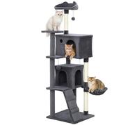 PawHut Cat Tree with Sisal Scratching Posts, Cat Houses - Dark Grey - Particle Board, Plush, Sisal - 1