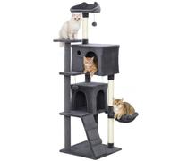 PawHut 160cm Cat Tree for Indoor Use, Multi-Level Cat Tower, Dark Grey | 3 Scratching Posts, Plush Perches & 2 Condos, Large Kitty Activity Centre, Hammock, Ladder, Dangling Balls for Kittens