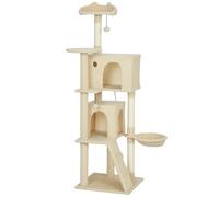 PawHut 160cm Large Cat Tree Tower with Sisal Scratching Posts, Condos, Plush Perches, Hammock, Ladder, Beige