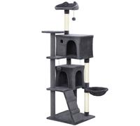 PawHut 160cm Large Cat Tree Tower with Sisal Scratching Posts, Condos, Plush Perches, Hammock, Ladder, Dark Grey