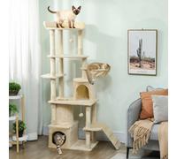 Pawhut 170 Cm Cat Tree, Large Cat Tower With 7 Scratching Posts, Beige