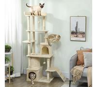 PawHut 170 cm Cat Tree, Large Cat Tower with 7 Scratching Posts, Beige