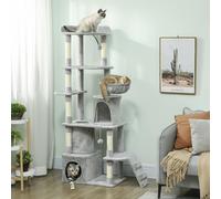 PawHut 170 cm Cat Tree, Large Cat Tower with 7 Scratching Posts, Light Grey, Grey