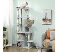 PawHut 170 cm Cat Tree, Large Cat Tower with 7 Scratching Posts, Light Grey, Grey