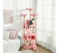 PawHut Large Cat Tree, 173 cm Cat Tower with 10 Scratching Posts, 3 Perches, 2 Condos, 1 Ramp, Kitty Climbing Tower, Activity Centre House for Indoor Kittens, Pink