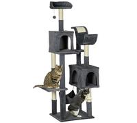 PawHut 177cm Cat Tree for Indoor Kittens, Mult-level Cat Climbing Tower with Two Kitty Houses, Scratching Posts, Toy Ball, Perches, Dark Grey