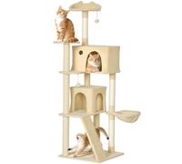 PawHut 180cm Cat Tree for Indoor Use, Multi-Level Cat Tower, Beige | 3 Scratching Posts, Plush Perches & 2 Condos, Large Kitty Activity Centre, Hammock, Ladder, Dangling Balls for Kittens