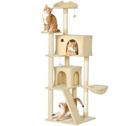 PawHut 180cm Cat Tree, Multi-Level Large Cat Tower with 3 Sisal Scratching Posts, Condos, Plush Perches, Hammock, Ladder, Dangling Balls, Kitten Activity Centre for Kittens Playing Relaxing, Beige