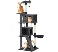 PawHut 180cm Cat Tree, Multi-Level Large Cat Tower with 3 Sisal Scratching Posts, Condos, Plush Perches, Hammock, Ladder, Dangling Balls, Kitten Activity Centre for Kittens Playing Relaxing, Dark Grey