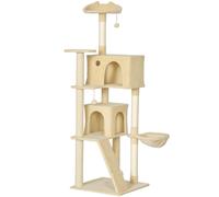 PawHut 180cm Large Cat Tree Tower with Sisal Scratching Posts, Condos, Plush Perches, Hammock, Ladder, Beige