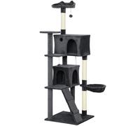 PawHut 180cm Large Cat Tree Tower with Sisal Scratching Posts, Condos, Plush Perches, Hammock, Ladder, Dark Grey