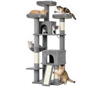PawHut 184cm Large Cat Tree for Indoor Cats, 3 Scratching Posts, Dark Grey | Multi-Level Tall Kitty Tower with 2 Condos, 3 Padded Beds, Hammock, Ladder, for Small to Large Kittens