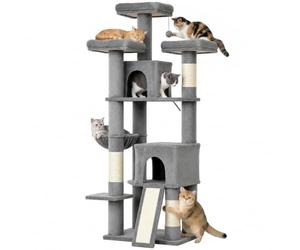 PawHut 184cm Large Cat Tree for Indoor Cats, 3 Scratching Posts, Dark Grey | Multi-Level Tall Kitty Tower with 2 Condos, 3 Padded Beds, Hammock, Ladder, for Small to Large Kittens
