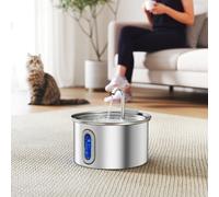 PawHut 2.5L Cat Water Fountain for Drinking Stainless Steel Ultra-Silent, Silver