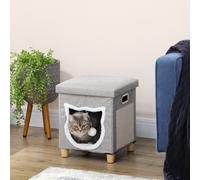PawHut 2 in 1 Cat Bed Ottoman w/ Removable Cushion, Handles, Scratching Pad