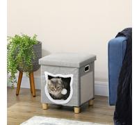 PawHut 2 in 1 Cat Bed Ottoman w/ Removable Cushion, Handles, Scratching Pad