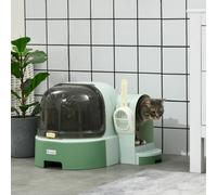 PawHut 2 In 1 Cat Litter Tray w/ Drawer Pans, Scoop, Openable Cover - Green
