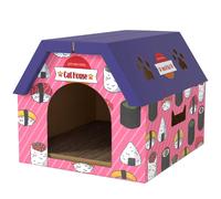 Pawhut 2-In-1 Cat Scratching Board House With 4 Paw-Shaped Vents, Pink Pink