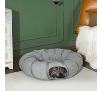 PawHut 2 in 1 Cat Tunnel with Bed, Cat Play Tunnel for Indoor Cats, Grey, Grey
