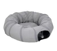 PawHut 2 in 1 Cat Tunnel with Bed, Cat Play Tunnel with Ball & Peek Hole for Indoor Cats, Grey