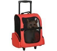 PawHut 2 in 1 Dog Backpack and Trolley Pet Travel Backpack, Red | Cat Dog Carrier, Telescopic Handle, Portable Pet Stroller, Wheel Luggage Bag