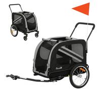 Pawhut 2-In-1 Dog Bike Trailer Foldable Stroller W/ Reflector Flag Grey Grey