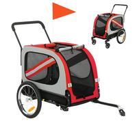 PawHut 2-In-1 Dog Bike Trailer Pet Stroller with Universal Wheel Reflector Flag Red